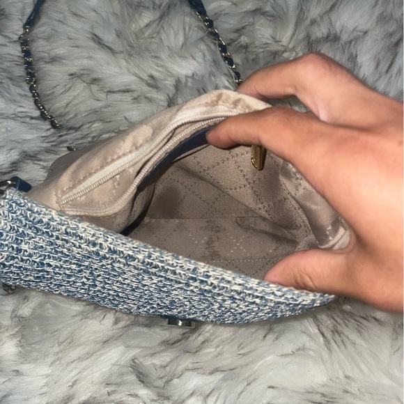 Vintage💙Blue woven crossbody bag with chain strap flap bag vintage bag y2k bag - Picture 8 of 14